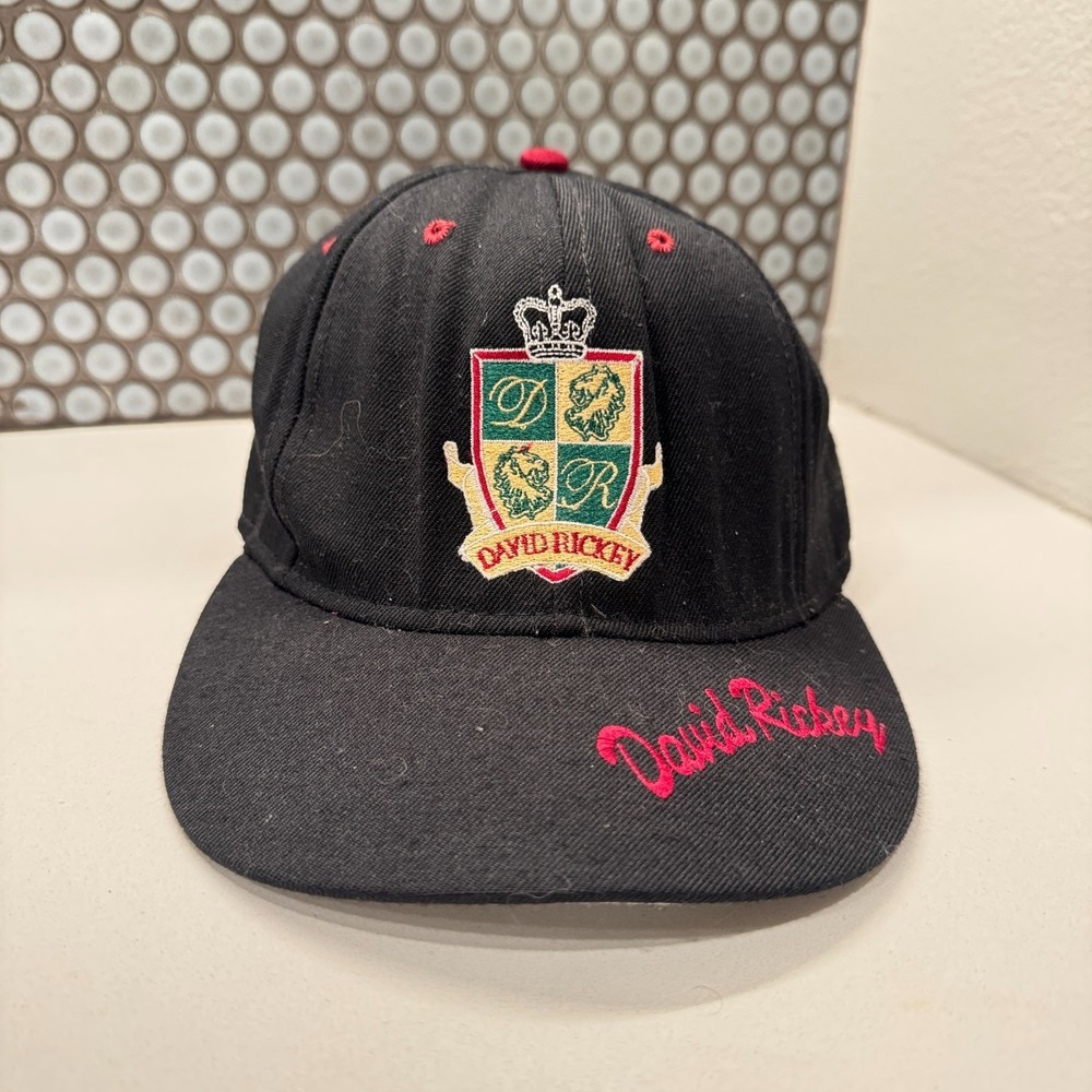 Vintage David Rickey Hat Cap Golf Course Resort Leather Strap Back Black Graphic